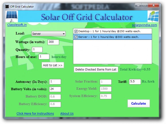 Off Grid Calculator screenshot