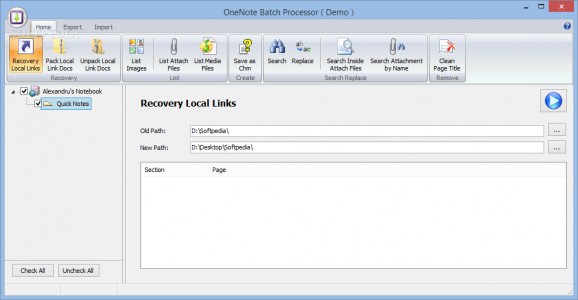 OneNote Batch Processor screenshot