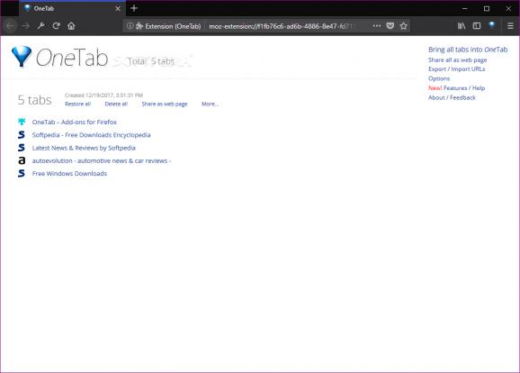 OneTab for Firefox screenshot
