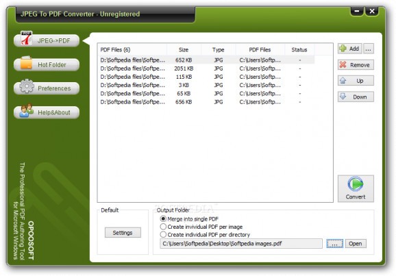 OpooSoft JPEG To PDF Converter screenshot