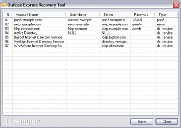 Outlook Express Password Recovery Tool screenshot