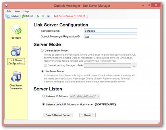 Outlook Messenger Link Server screenshot