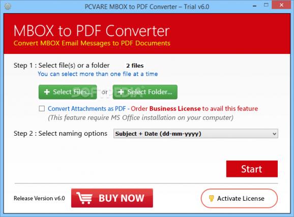 PCVARE MBOX to PDF Converter screenshot