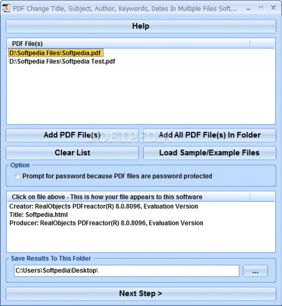 PDF Change Title, Subject, Author, Keywords, Dates In Multiple Files Software screenshot