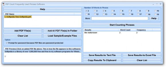 PDF Count Frequently Used Phrases Software screenshot
