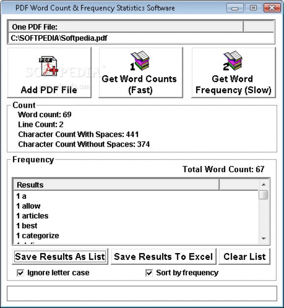 PDF Word Count & Frequency Statistics Software screenshot