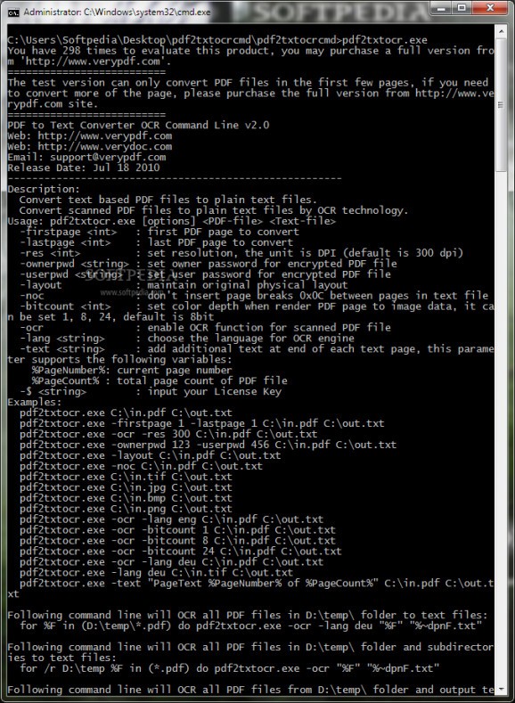 VeryPDF PDF to TXT OCR Converter Command Line screenshot