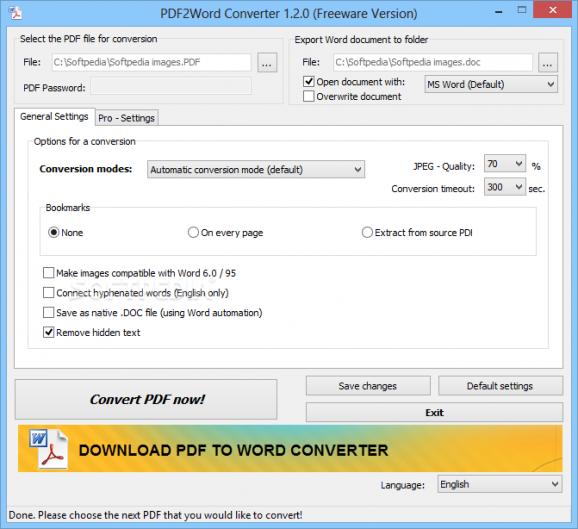 PDF2Word Converter Freeware Version screenshot