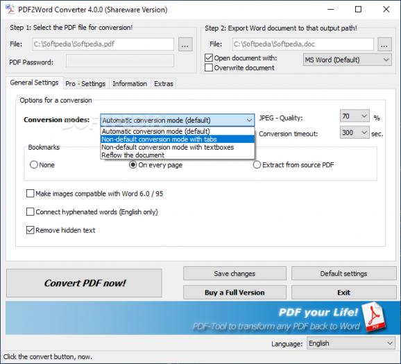 PDF2Word Converter Shareware Version screenshot