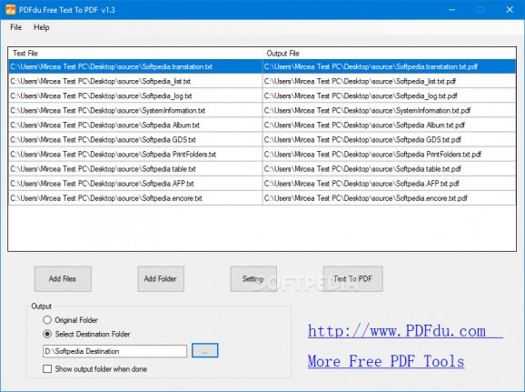 PDFdu Free Text to PDF Converter screenshot