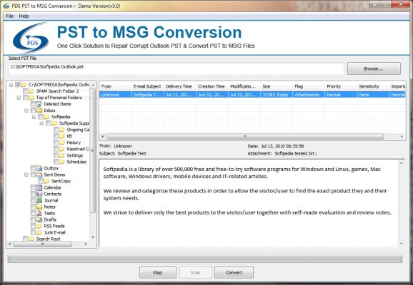 PDS PST to MSG Conversion screenshot