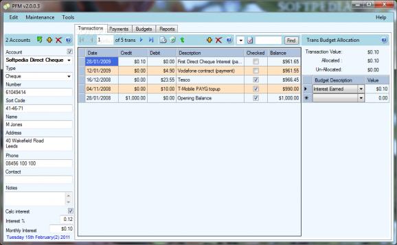PFM (Personal Finance Manager) screenshot