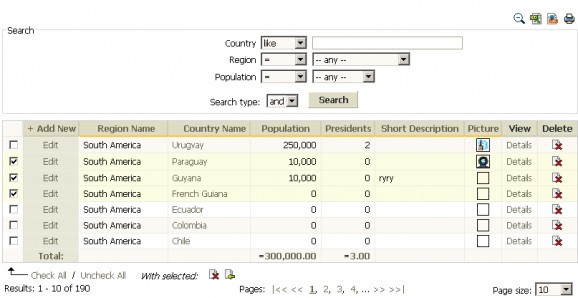 PHP DataGrid screenshot