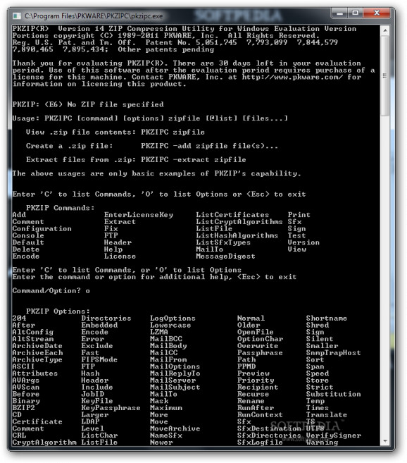 PKZIP Command Line screenshot