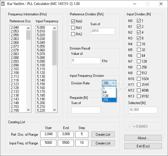 PLL Calculator (MC 145151-2) screenshot