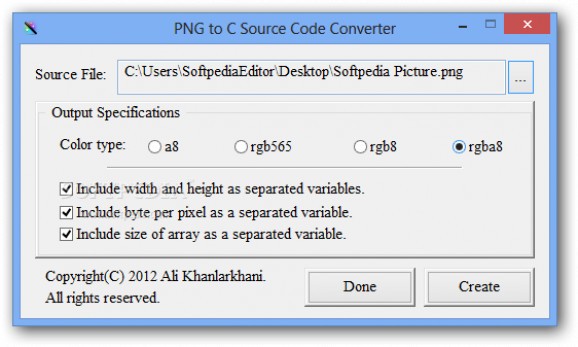 PNG to C Source Code Converter screenshot