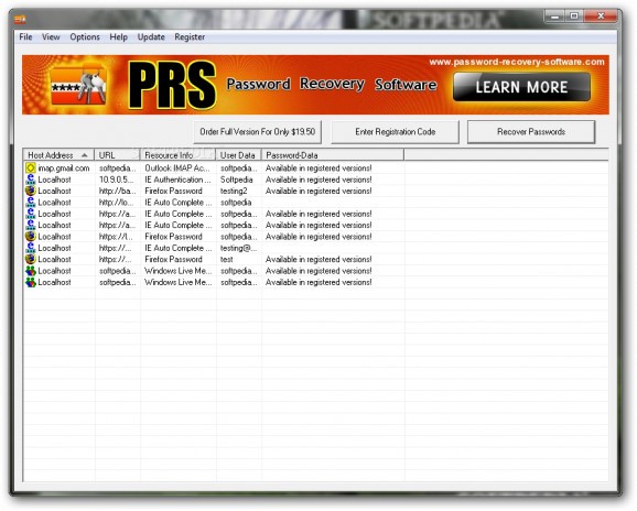 PRS Password Recovery Software screenshot