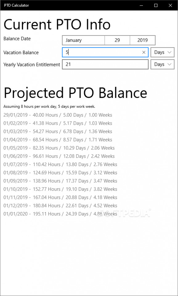 PTO Calculator screenshot
