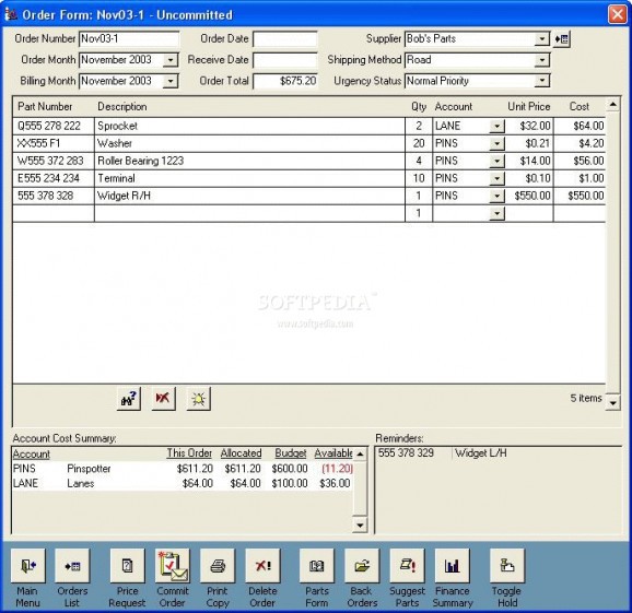 Parts Tracker screenshot