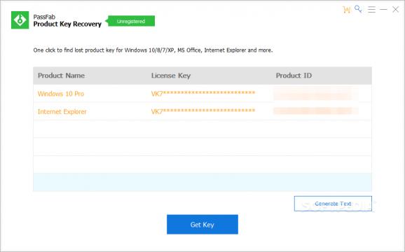 PassFab Product Key Recovery screenshot