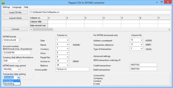 Paypal CSV to MT940 convertor screenshot