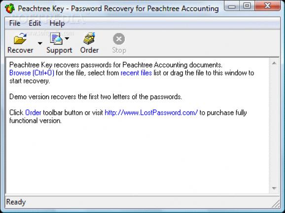 Peachtree Password Recovery Key screenshot