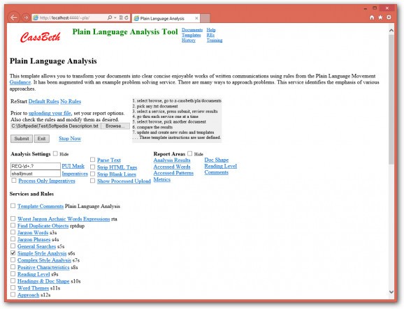 Plain Language Analysis Tool screenshot