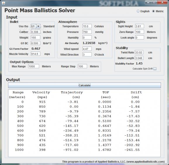 Point Mass Balistics Solver screenshot
