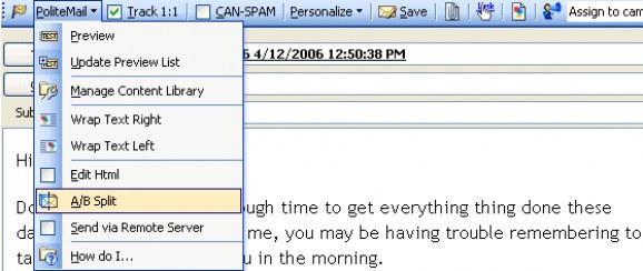 PoliteMail SE for Outlook screenshot