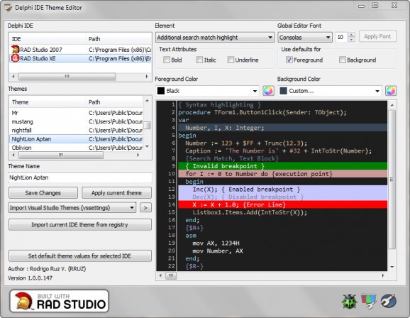 Portable Delphi IDE Theme Editor screenshot