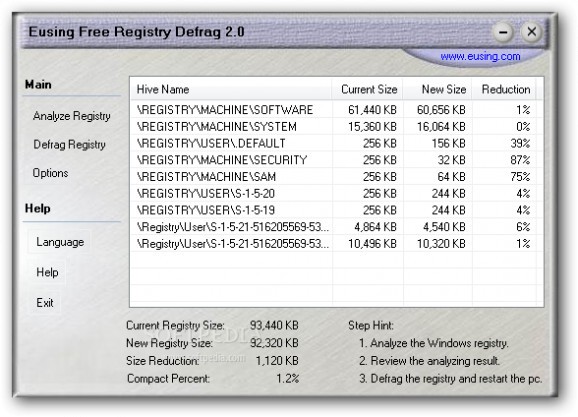 Portable Eusing Free Registry Defrag screenshot