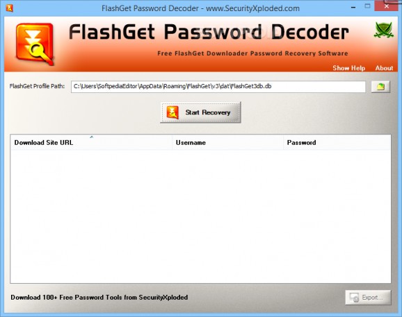 Portable FlashGet Password Decoder screenshot