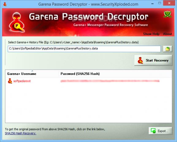 Portable Garena Password Decryptor screenshot