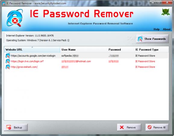 Portable IE Password Remover screenshot