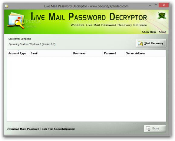 Portable Live Mail Password Decryptor screenshot