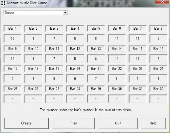 Portable Mozart Music Dice Game screenshot