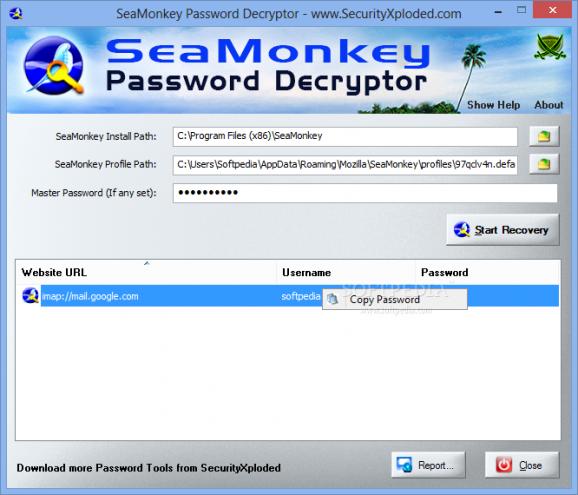 Portable SeaMonkey Password Decryptor screenshot