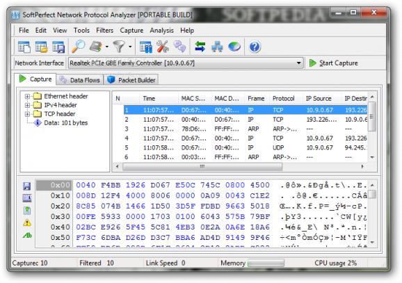 Portable SoftPerfect Network Protocol Analyzer screenshot
