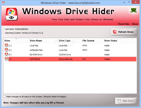 Portable Windows Drive Hider screenshot