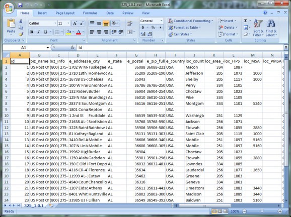 Post Office Locations Database screenshot