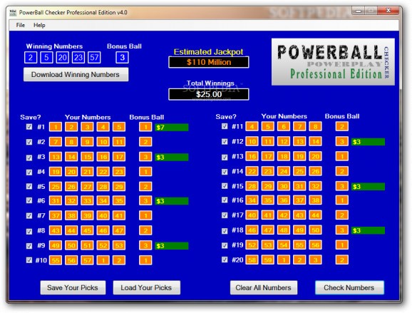 PowerBall Checker Professional screenshot