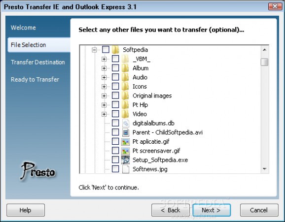 Presto Transfer IE and Outlook Express screenshot