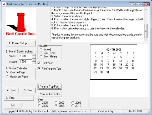 Print Calendar screenshot