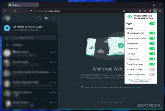 Privacy Extension For WhatsApp Web for Firefox screenshot