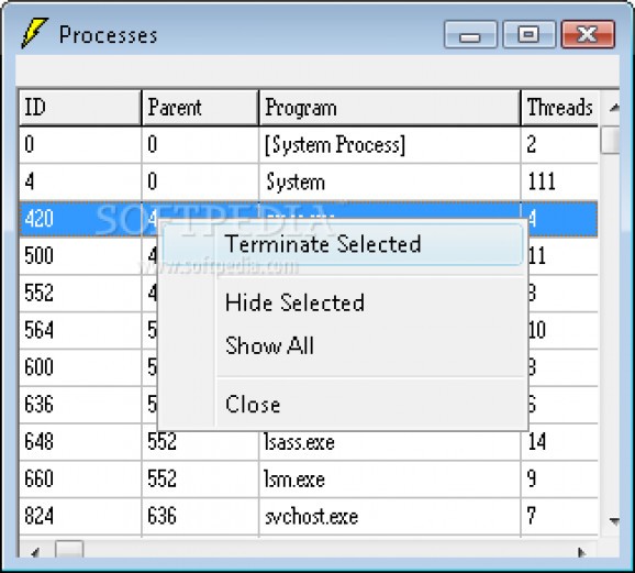 Processes screenshot