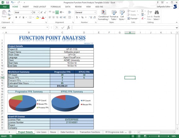 Progressive Function Point Analysis Template screenshot
