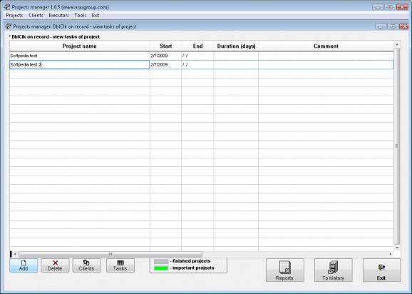 Projects Manager screenshot