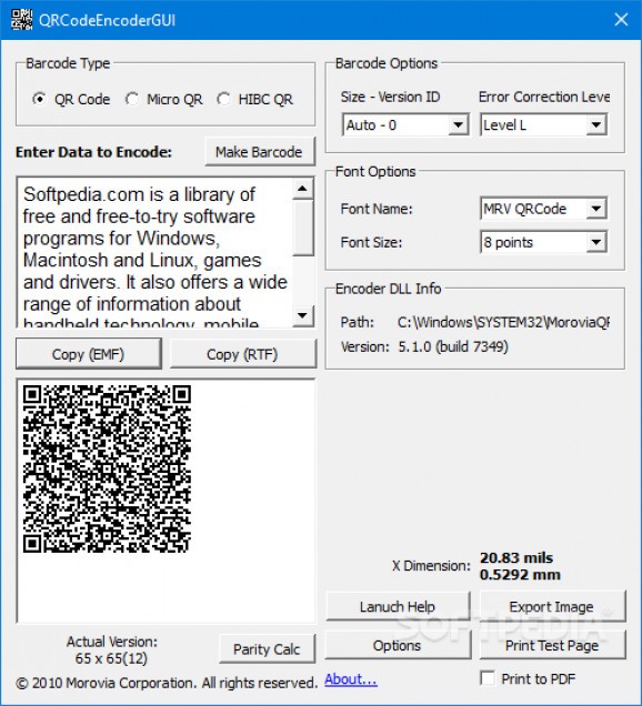 Morovia QRCode Font & Encoder screenshot