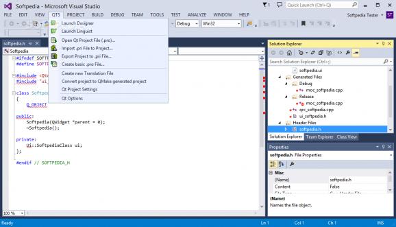 Qt Visual Studio Add-in screenshot