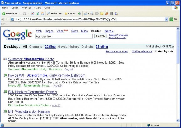 QuickBooks Plug-In for Google Desktop screenshot
